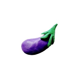 Colorful plasticine handmade 3D eggplant    icon isolated on white background
