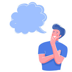 Man have a question. the yong guy thought. A pose of the thinking person.