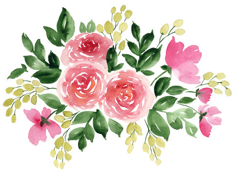 Loose Floral Watercolor Corner with Peonies Stock Illustration
