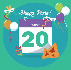 Vector 20th March, Purim concept.