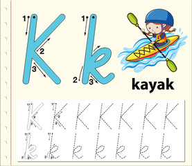 Letter K tracing alphabet worksheets