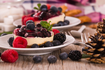 Cheesecakes with mixed berries.