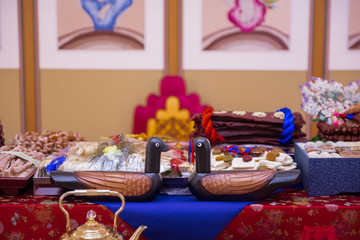 Pyebaek is traditional ceremony to pay respect to the groom's family by the newly-wedded couple right after their wedding. This ceremony is still practiced in many weddings in Korea.