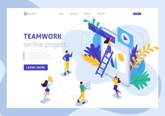 Isometric Landing Page Teamwork
