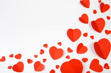 Valentine day background with red hearts, top view - Image.
