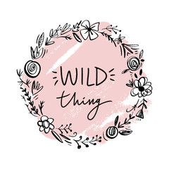 Obraz premium Hand drawn simple floral frame illustration. Boho hippie girl concept. Good for t-shirt prints