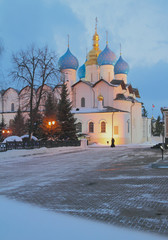 Blagoveshchensky Cathedral in evening in January. Kazan, Russia