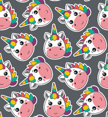 Obraz premium Vector seamless pattern with cute unicorn faces