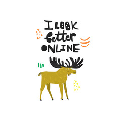 Funny deer hand drawn color illustration