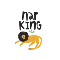 Funny lion hand drawn flat color illustration