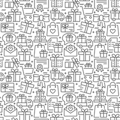 Presents seamless pattern with thin line icons
