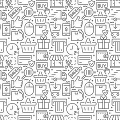 E-commerce seamless pattern with thin line icons