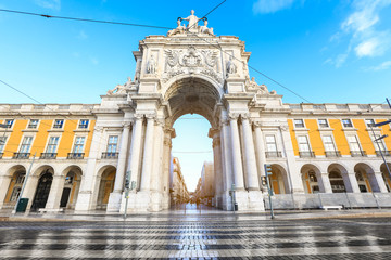 Triumphal Arch ( Arco da Rua Augusta ) on Commerce Square in Lisbon, Portugal. Famous city center...