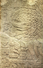 Bas-relief carving with of a Mayan god, Mexico