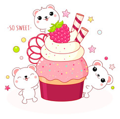 Lovely polar bears with raspberry cake