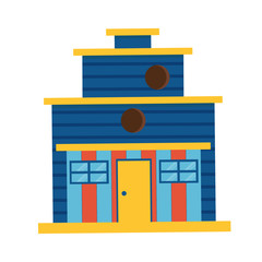 Wooden spring bird house icon in flat design. Colorful garden birdhouse illustration. Cartoon nesting box.