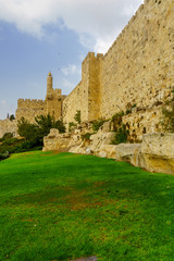 Fototapeta na wymiar Old city walls and the Tower of David, in Jerusalem