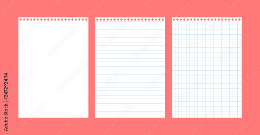 Poster blank sheets of paper. tetrad sheets. sheets from a notebook.
