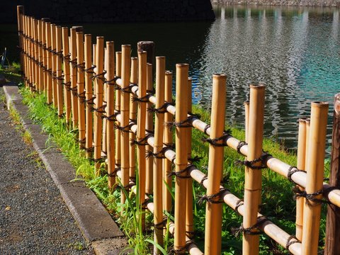 bamboo fence in japanese traditional garden called Takegaki in Japanese