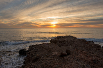 The sea in Oropesa at sunrise on the orange blossom coast