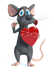 3D rendering of a cartoon mouse being romantic.