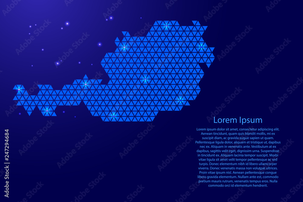 Poster austria map abstract schematic from blue triangles repeating pattern geometric background with nodes