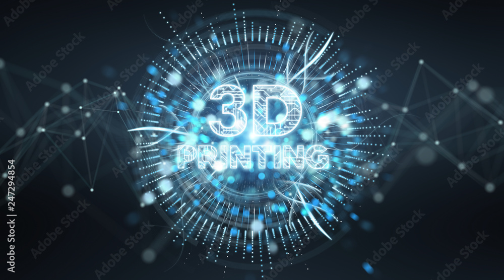 Poster 3d printing digital text hologram background 3d rendering