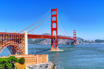 Panorama of the Gold Gate Bridge and the other side of the bay. San Francisco.