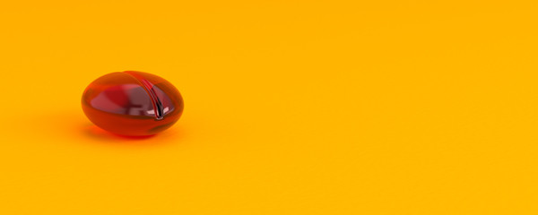 red pill close-up on yellow background, 3d illustration