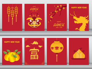 Collection of chinese new year 2019,Craft style,cards,poster,template,greeting cards,animals,dragon,Vector illustrations