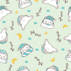 Sleeping Bear in Soft Green Background Seamless Pattern