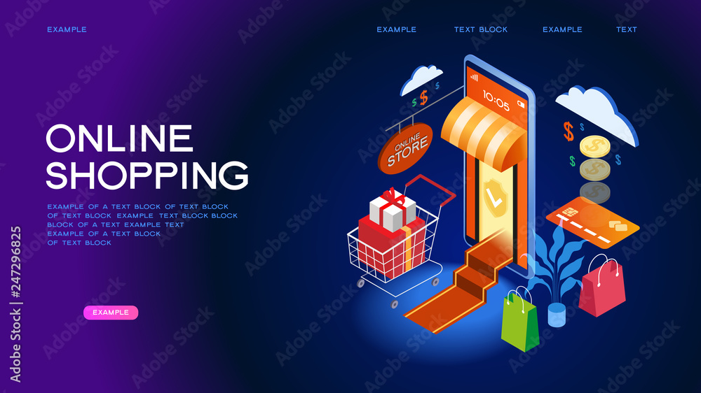 Wall mural online shopping isometric concept banner