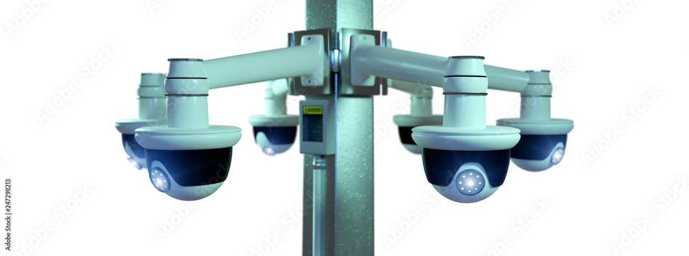 Poster street security cctv camera isolated on a background - 3d rendering