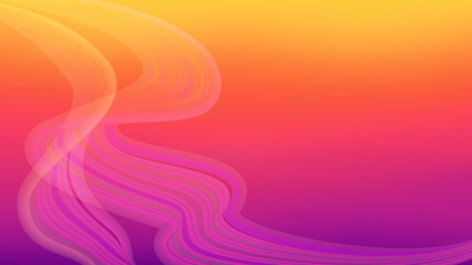 Horizontal abstract color background with wavy blurred shapes. Wallpaper template is vibrant orange to purple gradient. Vector illustration.