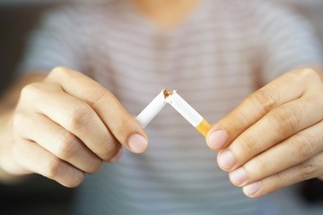 Man refusing cigarettes concept for quitting smoking and healthy lifestyle.or No smoking campaign...