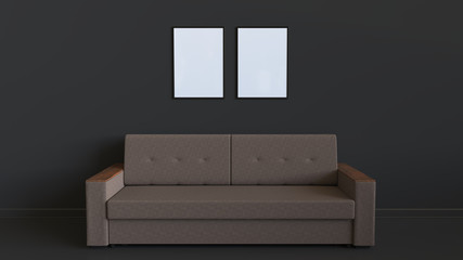 Two blank posters in the frames on the wall above sofa