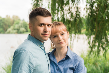 Couple in love in nature. Family walks in the park. Love.