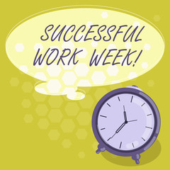 Conceptual hand writing showing Successful Work Week. Business photo showcasing productive and satisfying working days in a week Color Thought Speech Bubble with Outline and Alarm Clock