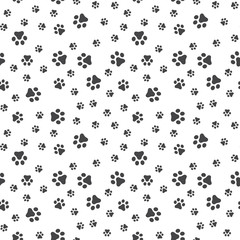 Dog Paw seamless pattern vector footprint kitten puppy tile background repeat wallpaper cartoon isolated illustration white - Vector