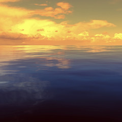 3d rendering of golden clouds over ocean