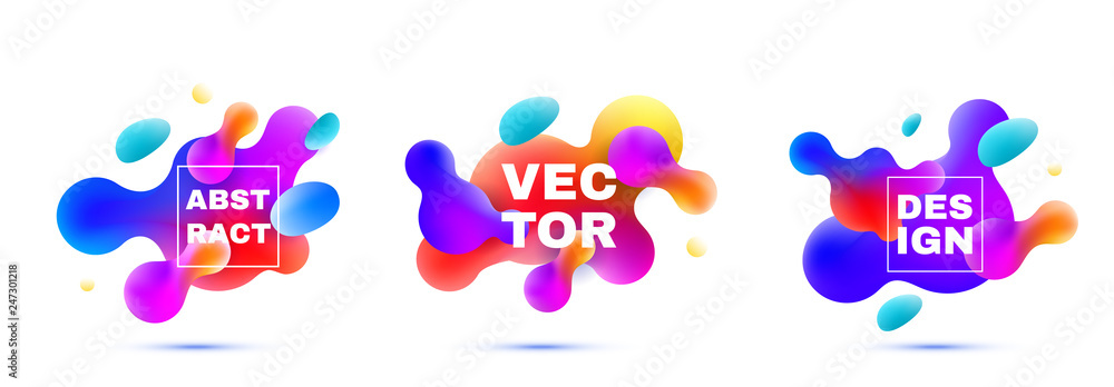 Poster Gradient geometric banners with flowing liquid shapes. Dynamic Fluid design.