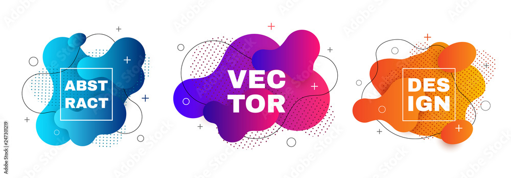 Poster Gradient geometric banners with flowing liquid shapes. Dynamic Fluid design.