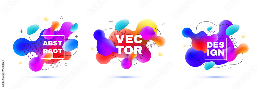 Poster Gradient geometric banners with flowing liquid shapes. Dynamic Fluid design.