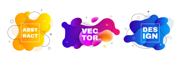 Gradient geometric banners with flowing liquid shapes. Dynamic Fluid design.