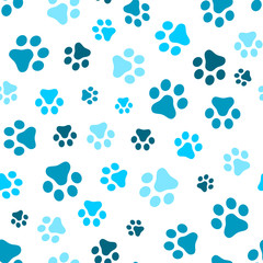 Fototapeta na wymiar Dog Paw seamless pattern vector footprint kitten puppy tile blue background repeat wallpaper cartoon isolated illustration white - Vector