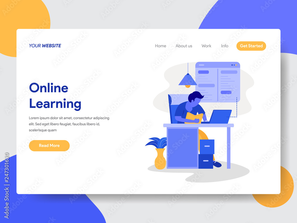 Poster landing page template of online learning illustration concept. modern flat design concept of web pag