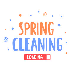 Spring cleaning loading. Vector hand drawn illustration on white background.