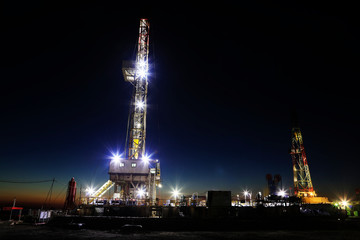 Oil drilling derrick and lights