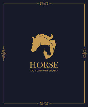 gold emblem of horse head on dark background