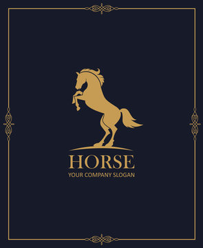gold emblem of horse on dark background